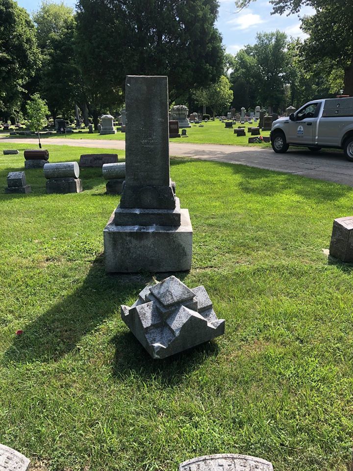 Headstones toppled, smashed and damaged last night at Mound Cemetery